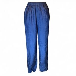 Carole Little Blue Silk Shell Pants w Side Pockets & Elastic Waist
